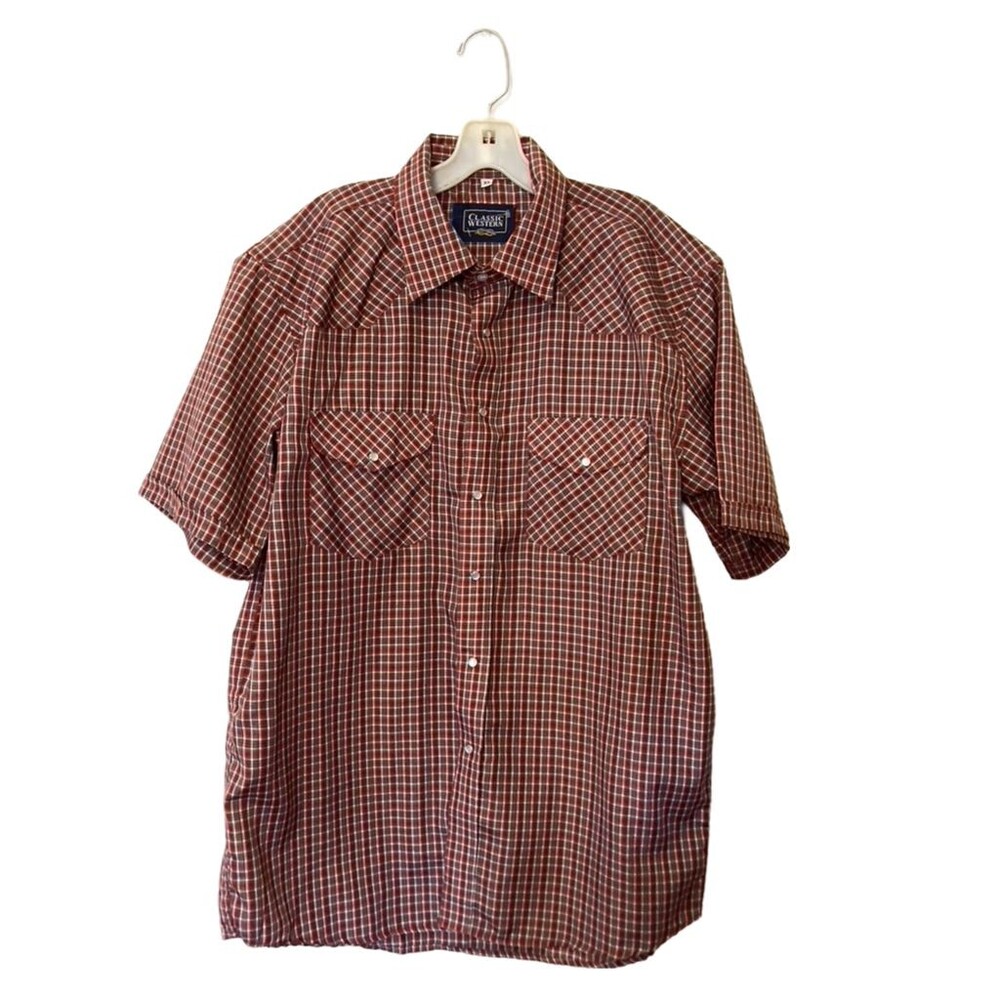 Vintage Classic Western Short Sleeved Pearl Snap Red Check Shirt - size XL